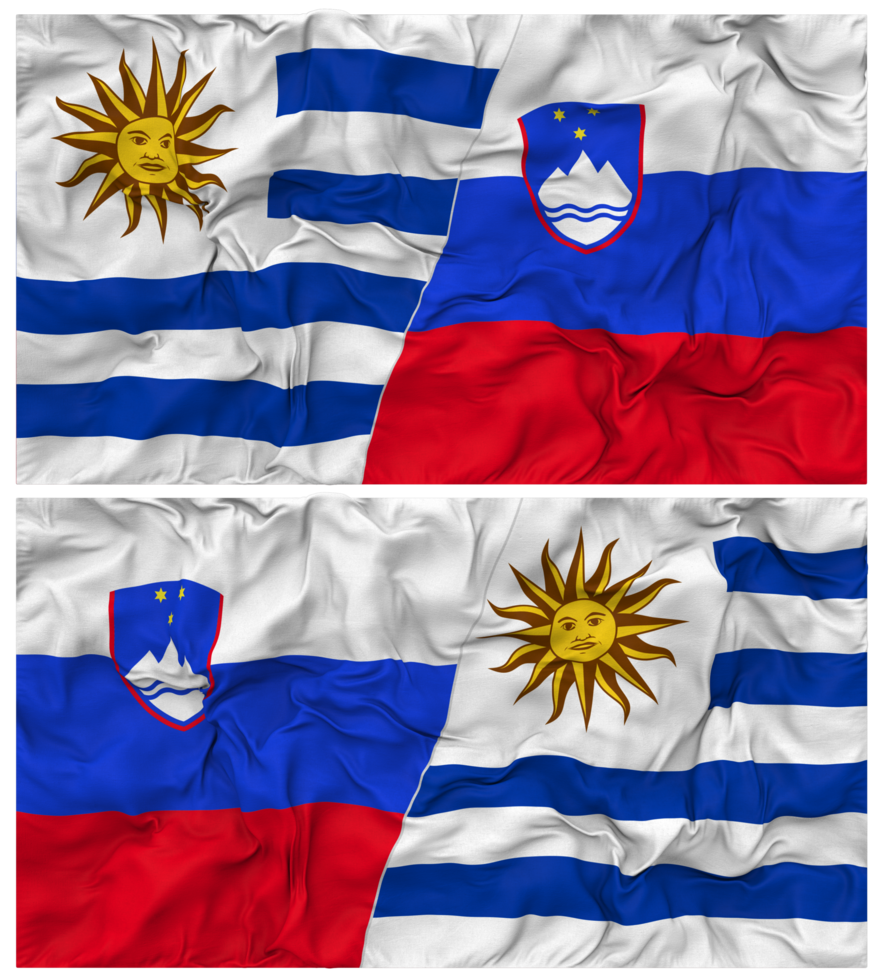 Slovenia and Uruguay Half Combined Flags Background with Cloth Bump Texture, Bilateral Relations, Peace and Conflict, 3D Rendering png