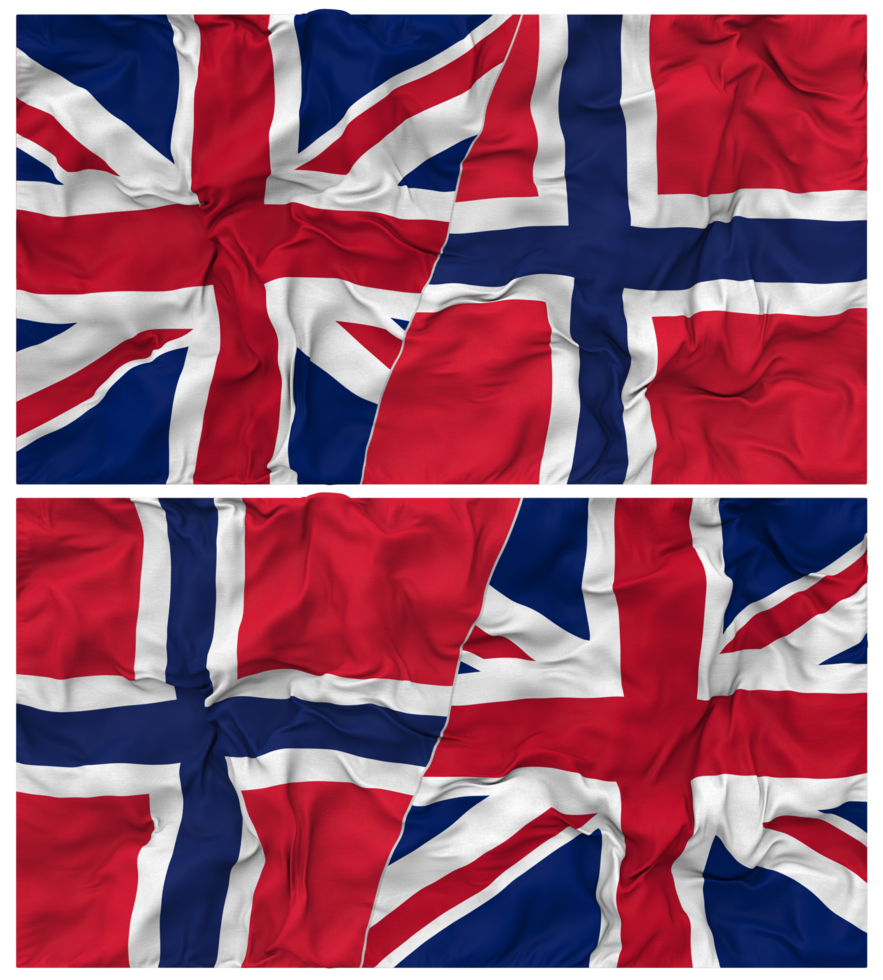 Norway and United Kingdom Half Combined Flags Background with Cloth Bump Texture, Bilateral Relations, Peace and Conflict, 3D Rendering png