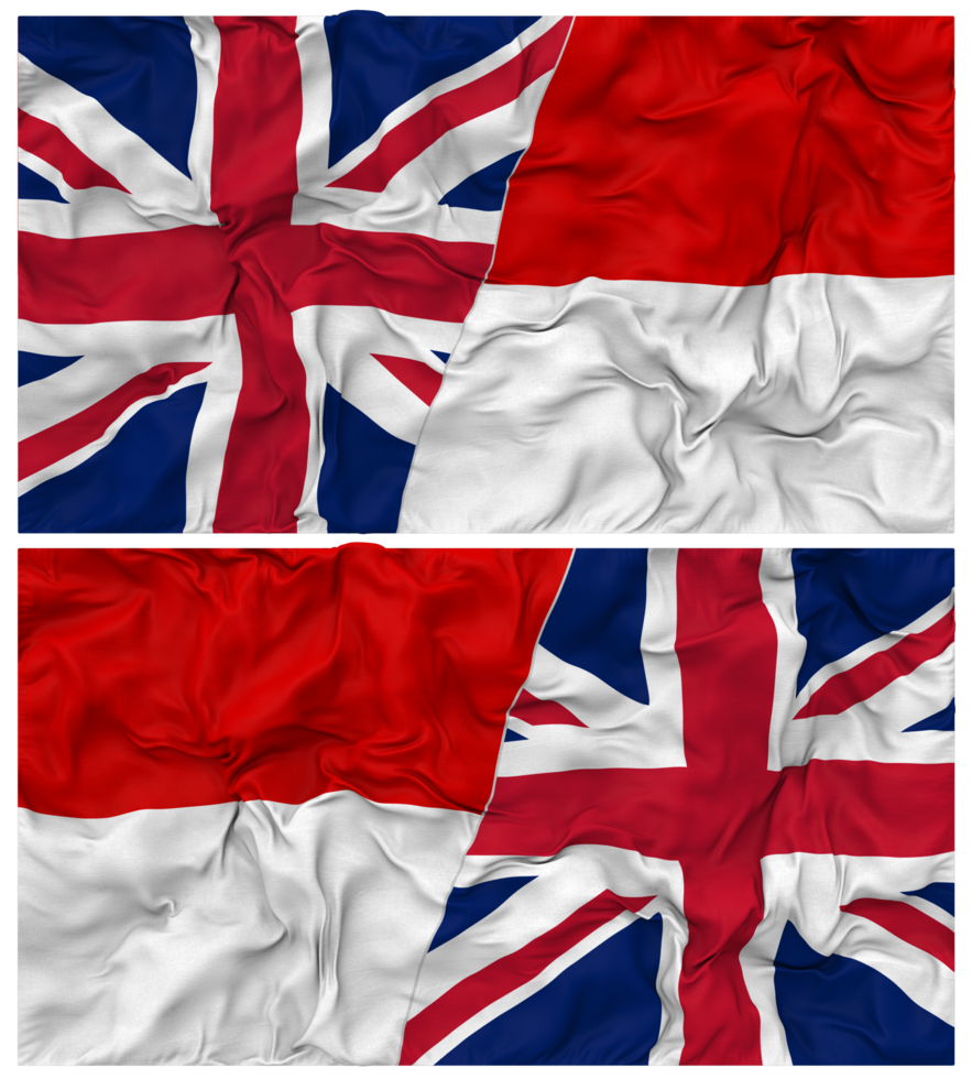 Indonesia and United Kingdom Half Combined Flags Background with Cloth Bump Texture, Bilateral Relations, Peace and Conflict, 3D Rendering png