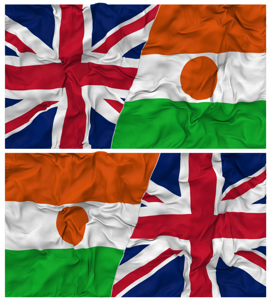 Niger and United Kingdom Half Combined Flags Background with Cloth Bump Texture, Bilateral Relations, Peace and Conflict, 3D Rendering png