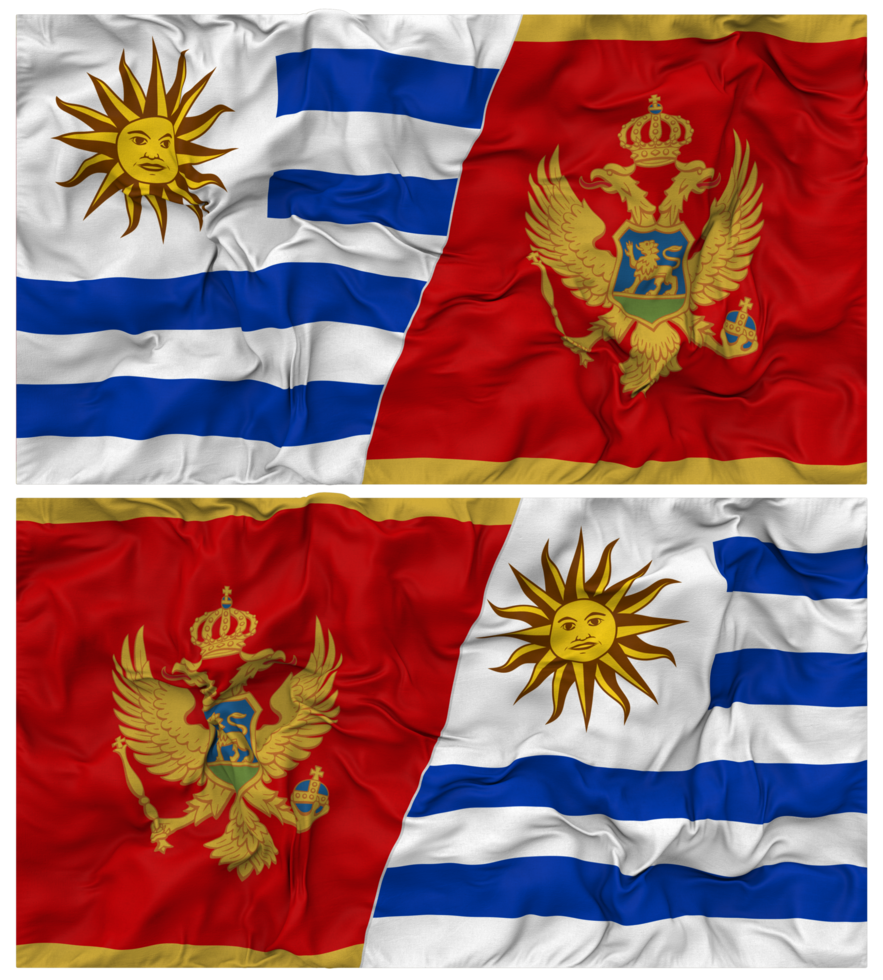 Montenegro and Uruguay Half Combined Flags Background with Cloth Bump Texture, Bilateral Relations, Peace and Conflict, 3D Rendering png