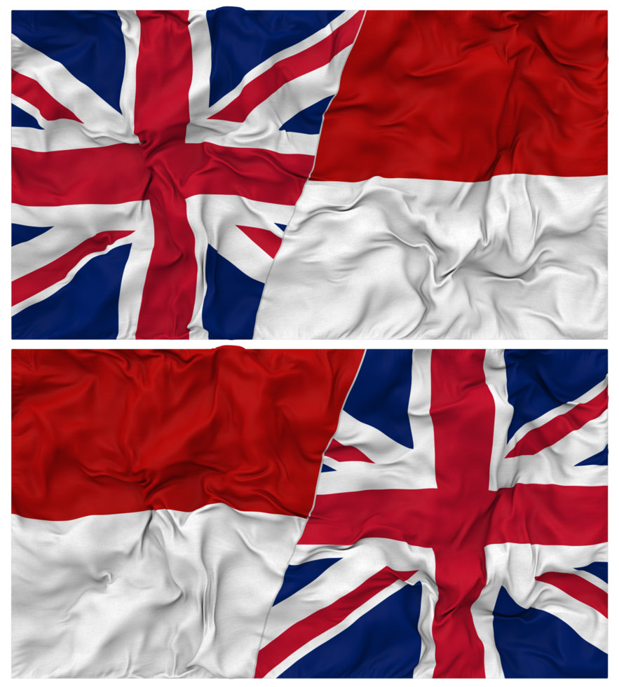 Monaco and United Kingdom Half Combined Flags Background with Cloth Bump Texture, Bilateral Relations, Peace and Conflict, 3D Rendering png