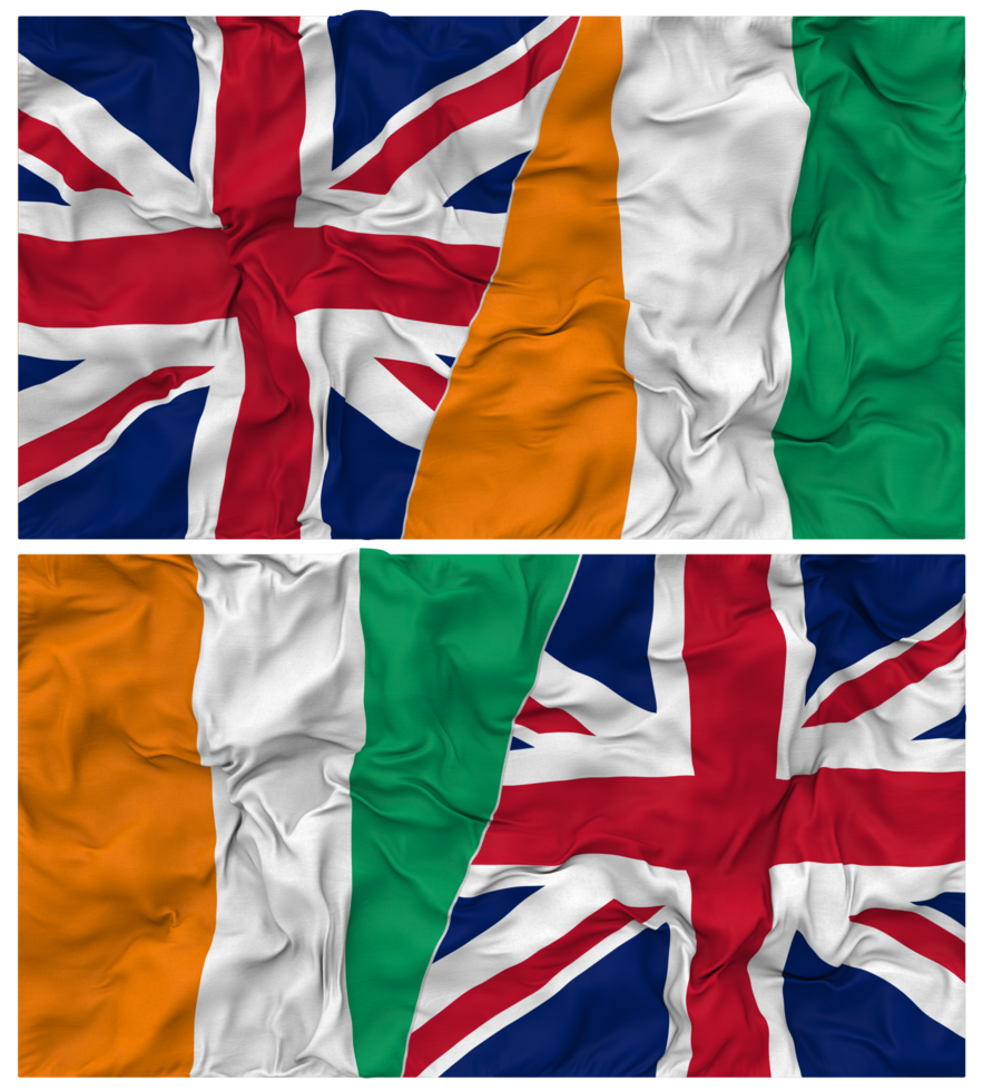 Ivory Coast and United Kingdom Half Combined Flags Background with Cloth Bump Texture, Bilateral Relations, Peace and Conflict, 3D Rendering png
