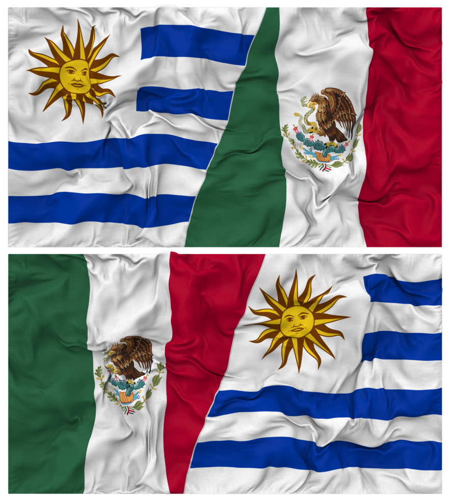 Mexico and Uruguay Half Combined Flags Background with Cloth Bump Texture, Bilateral Relations, Peace and Conflict, 3D Rendering png