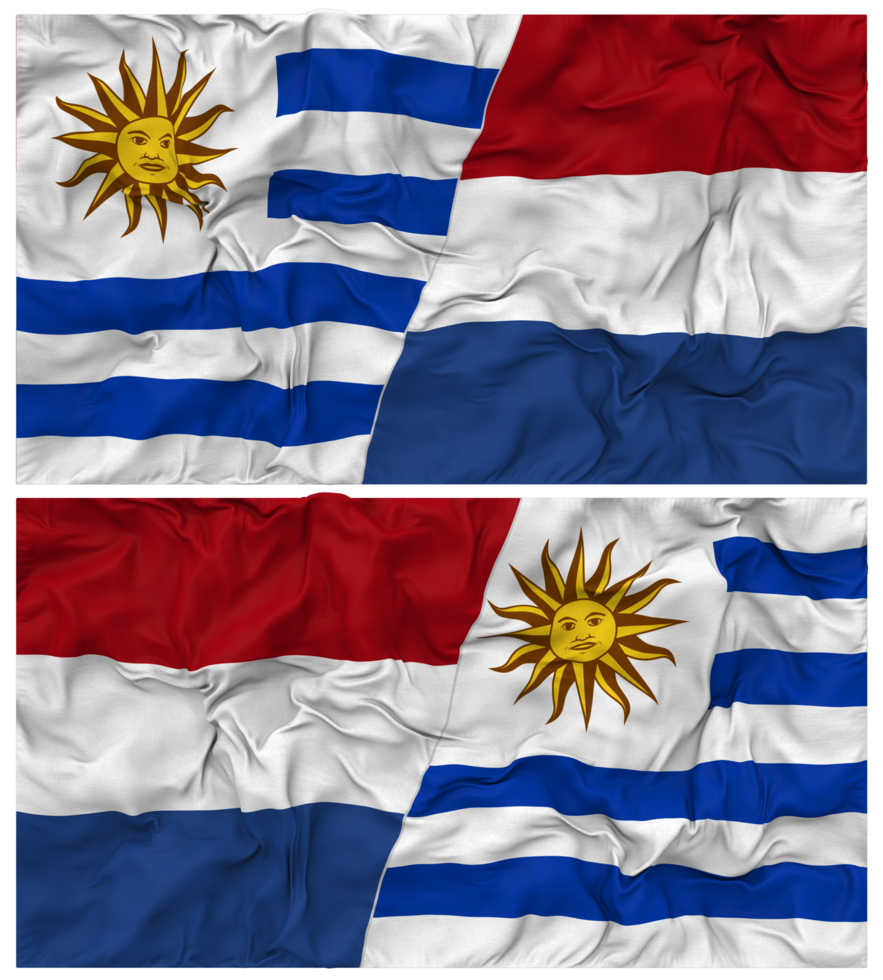 Netherlands and Uruguay Half Combined Flags Background with Cloth Bump Texture, Bilateral Relations, Peace and Conflict, 3D Rendering png