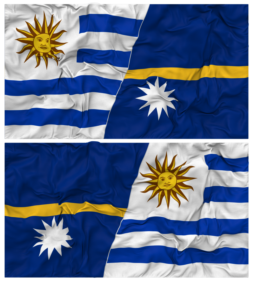 Nauru and Uruguay Half Combined Flags Background with Cloth Bump Texture, Bilateral Relations, Peace and Conflict, 3D Rendering png