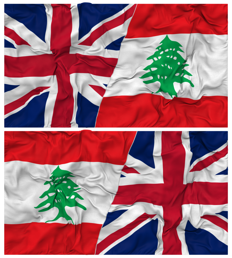 Lebanon and United Kingdom Half Combined Flags Background with Cloth Bump Texture, Bilateral Relations, Peace and Conflict, 3D Rendering png
