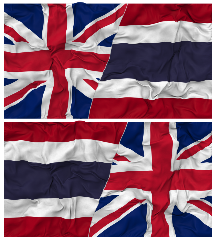Thailand and United Kingdom Half Combined Flags Background with Cloth Bump Texture, Bilateral Relations, Peace and Conflict, 3D Rendering png