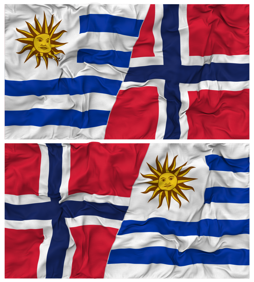 Norway and Uruguay Half Combined Flags Background with Cloth Bump Texture, Bilateral Relations, Peace and Conflict, 3D Rendering png