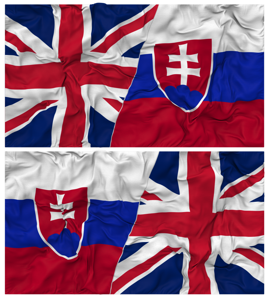 Slovakia and United Kingdom Half Combined Flags Background with Cloth Bump Texture, Bilateral Relations, Peace and Conflict, 3D Rendering png