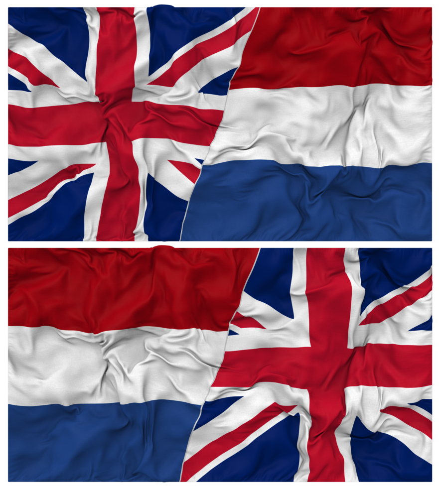Netherlands and United Kingdom Half Combined Flags Background with Cloth Bump Texture, Bilateral Relations, Peace and Conflict, 3D Rendering png