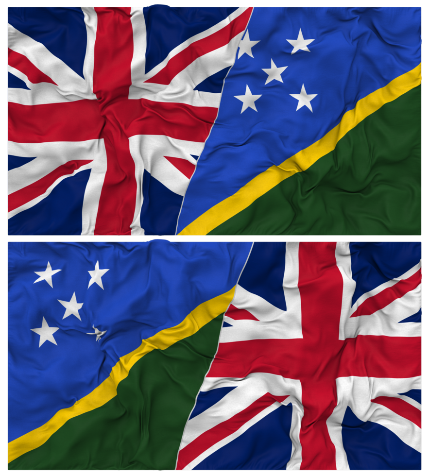 Solomon Islands and United Kingdom Half Combined Flags Background with Cloth Bump Texture, Bilateral Relations, Peace and Conflict, 3D Rendering png