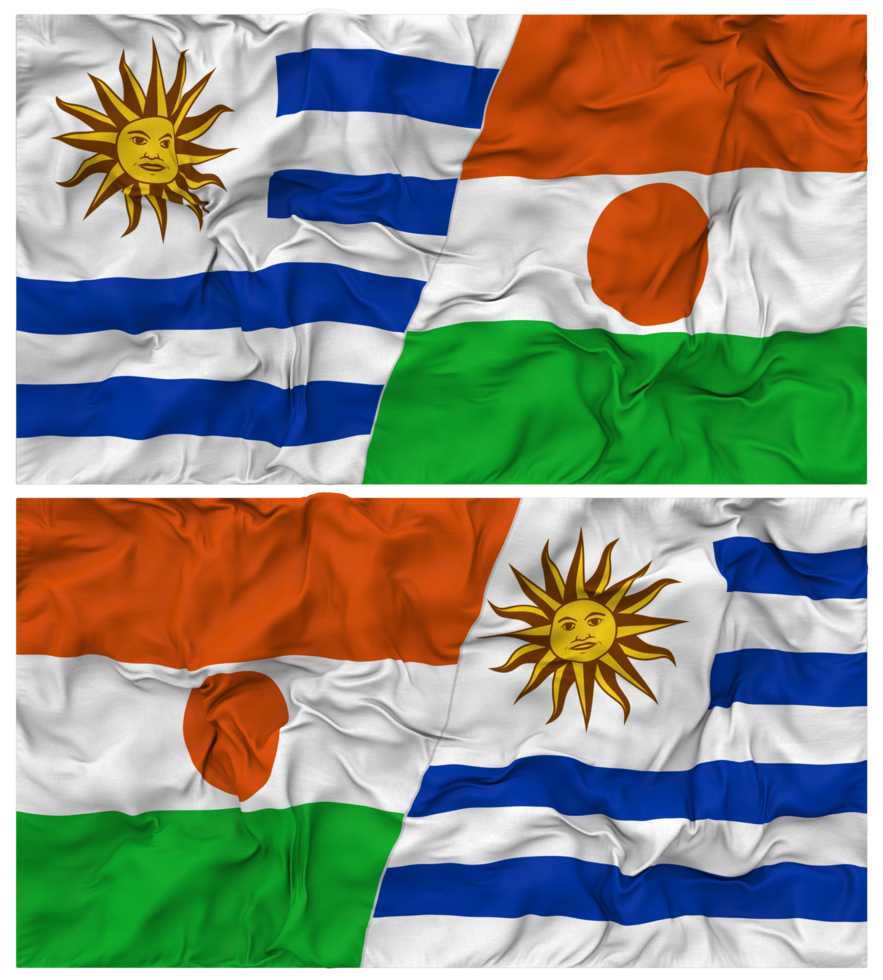 Niger and Uruguay Half Combined Flags Background with Cloth Bump Texture, Bilateral Relations, Peace and Conflict, 3D Rendering png