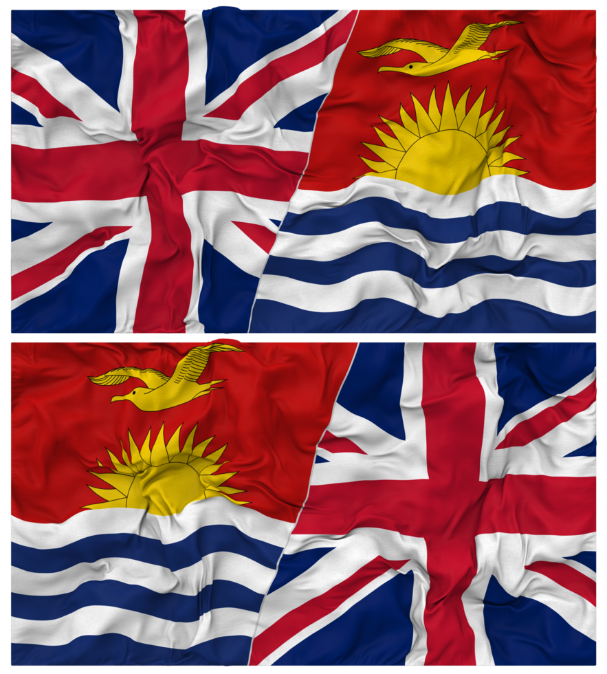 Kiribati and United Kingdom Half Combined Flags Background with Cloth Bump Texture, Bilateral Relations, Peace and Conflict, 3D Rendering png