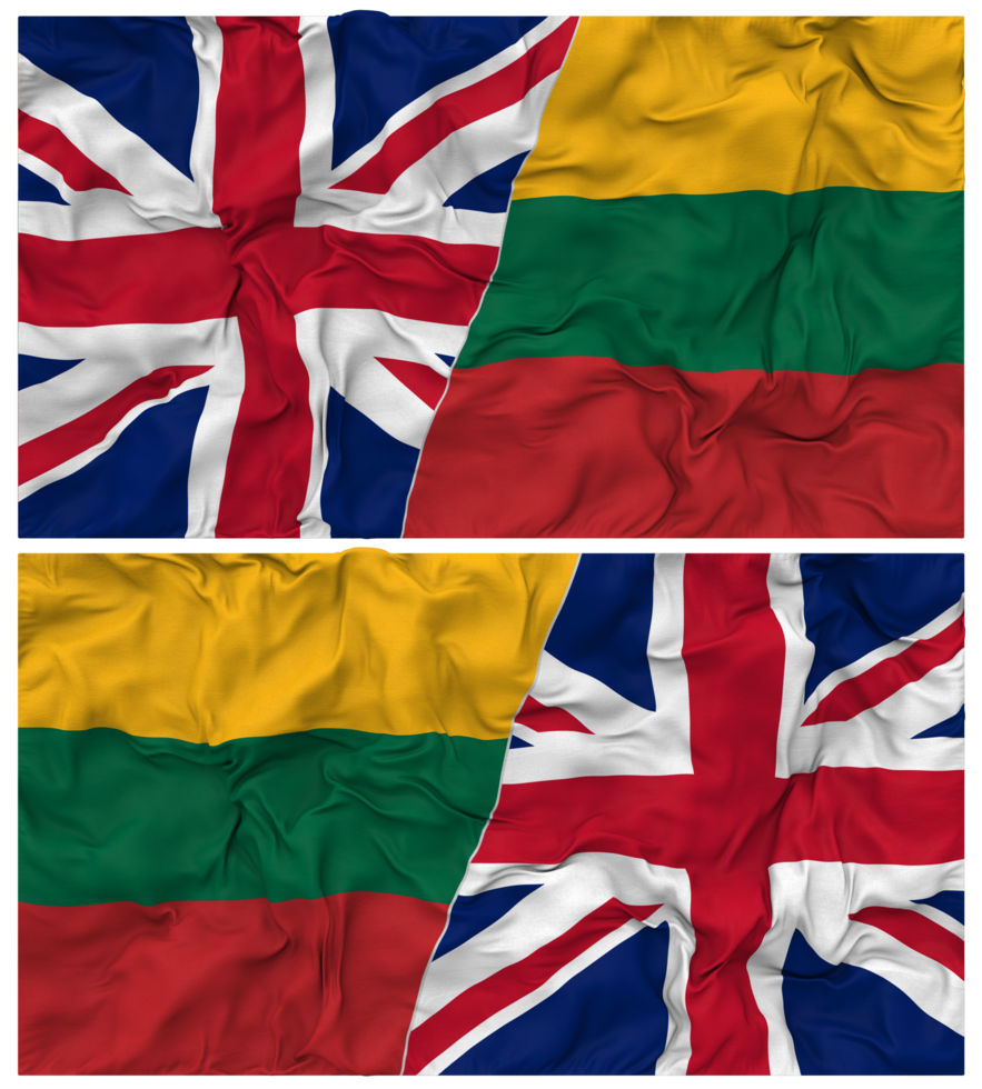 Lithuania and United Kingdom Half Combined Flags Background with Cloth Bump Texture, Bilateral Relations, Peace and Conflict, 3D Rendering png