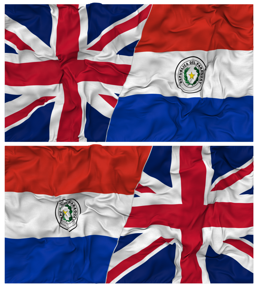Paraguay and United Kingdom Half Combined Flags Background with Cloth Bump Texture, Bilateral Relations, Peace and Conflict, 3D Rendering png
