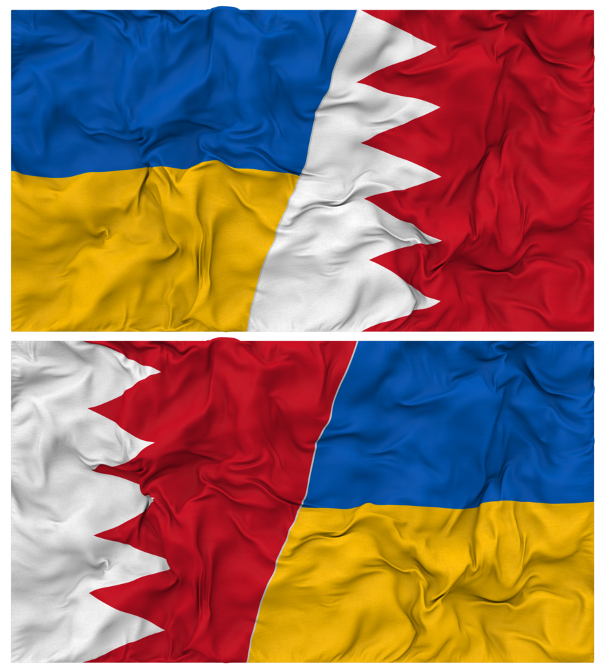 Bahrain and Ukraine Half Combined Flags Background with Cloth Bump Texture, Bilateral Relations, Peace and Conflict, 3D Rendering png