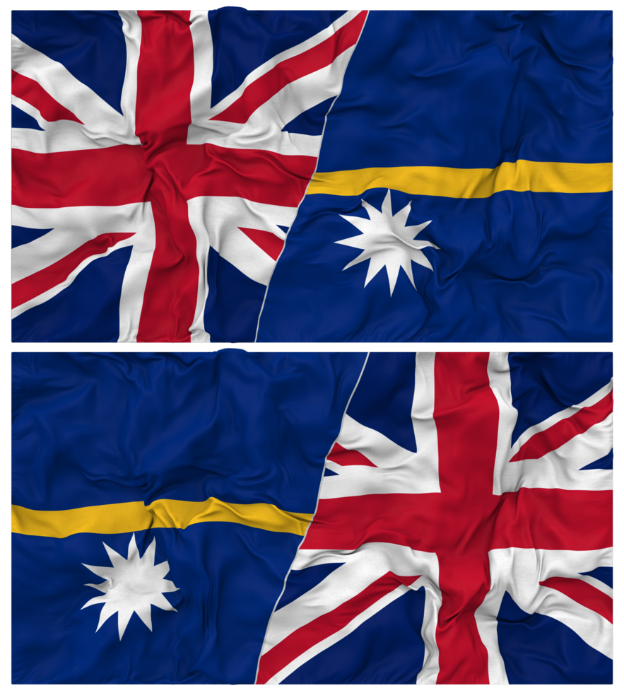 Nauru and United Kingdom Half Combined Flags Background with Cloth Bump Texture, Bilateral Relations, Peace and Conflict, 3D Rendering png