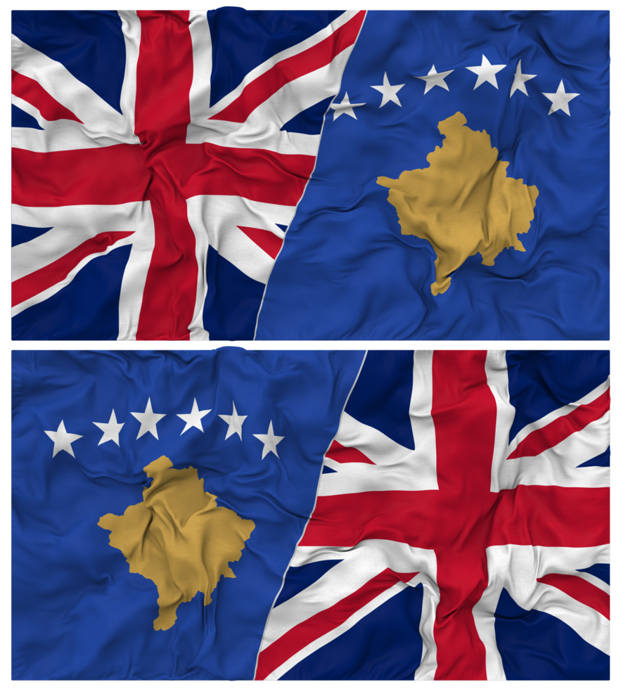 Kosovo and United Kingdom Half Combined Flags Background with Cloth Bump Texture, Bilateral Relations, Peace and Conflict, 3D Rendering png