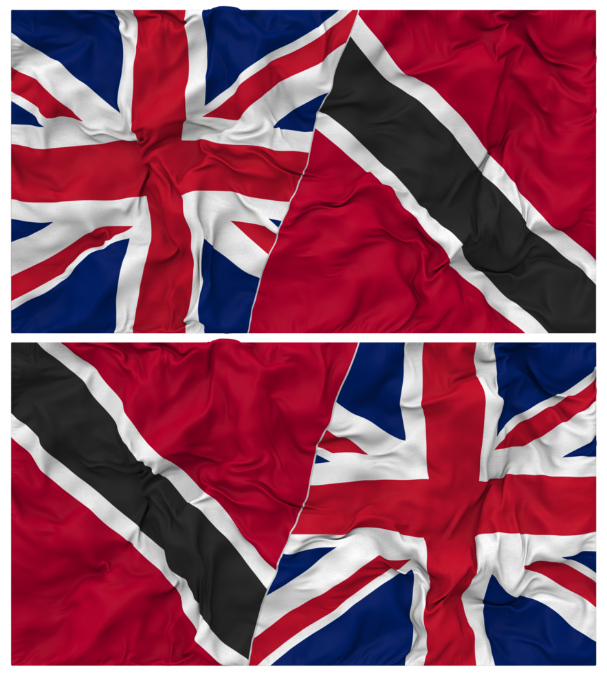 Trinidad and Tobago and United Kingdom Half Combined Flags Background with Cloth Bump Texture, Bilateral Relations, Peace and Conflict, 3D Rendering png