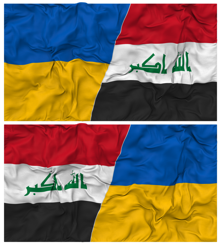Iraq and Ukraine Half Combined Flags Background with Cloth Bump Texture, Bilateral Relations, Peace and Conflict, 3D Rendering png