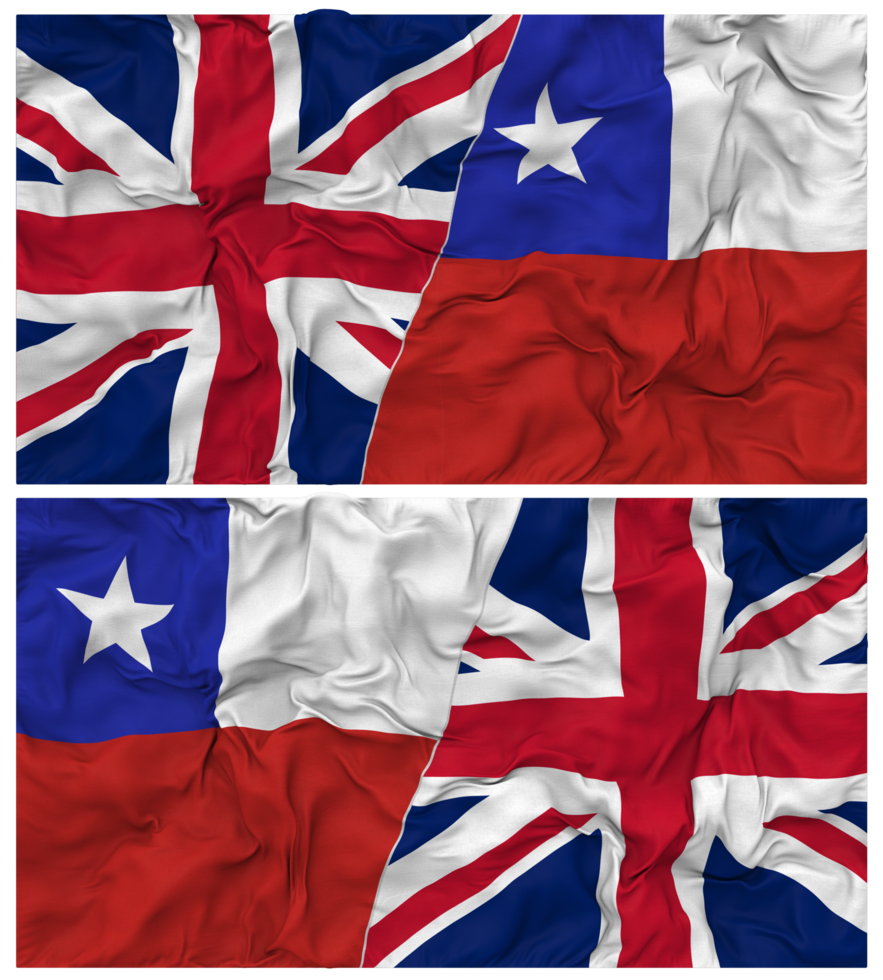 Chile and United Kingdom Half Combined Flags Background with Cloth Bump Texture, Bilateral Relations, Peace and Conflict, 3D Rendering png