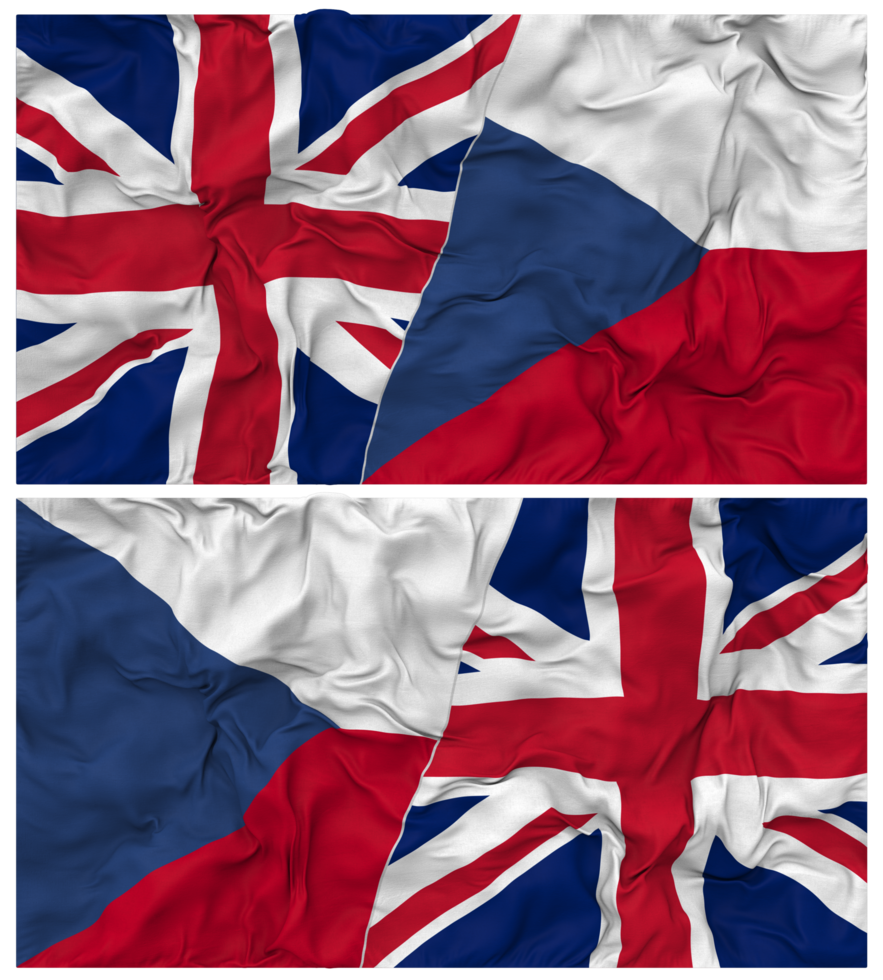 Czech Republic and United Kingdom Half Combined Flags Background with Cloth Bump Texture, Bilateral Relations, Peace and Conflict, 3D Rendering png