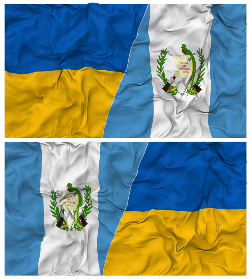 Guatemala and Ukraine Half Combined Flags Background with Cloth Bump Texture, Bilateral Relations, Peace and Conflict, 3D Rendering png