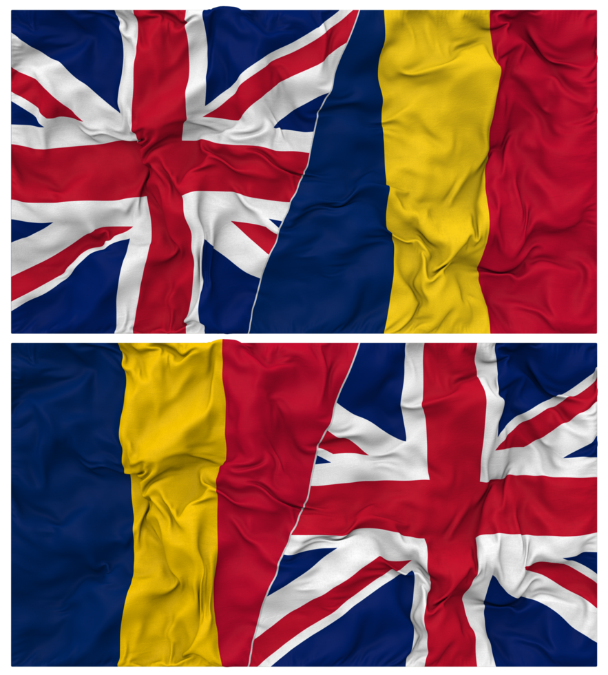 Chad and United Kingdom Half Combined Flags Background with Cloth Bump Texture, Bilateral Relations, Peace and Conflict, 3D Rendering png
