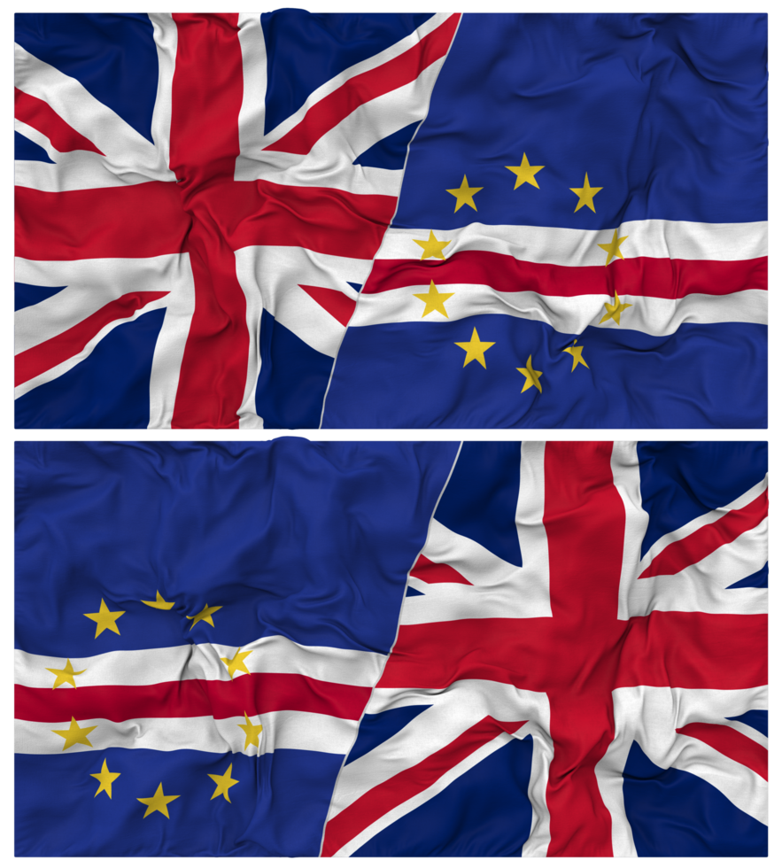 Cape Verde, Cabo Verde and United Kingdom Half Combined Flags Background with Cloth Bump Texture, Bilateral Relations, Peace and Conflict, 3D Rendering png