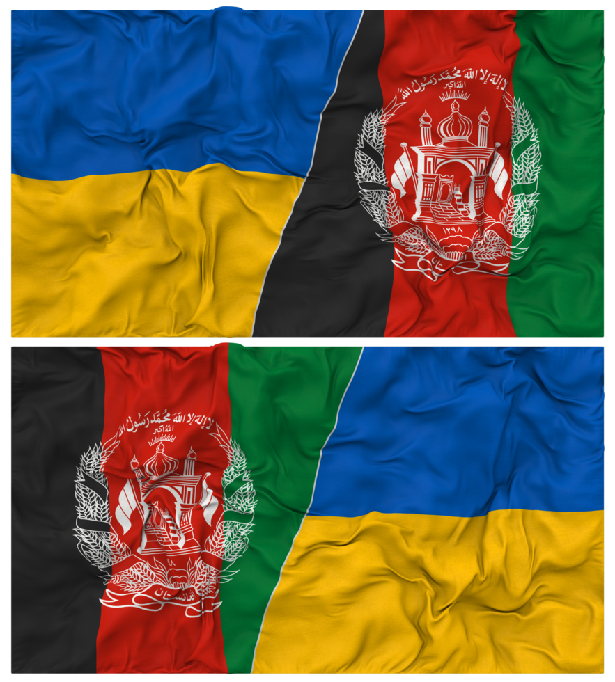 Afghanistan and Ukraine Half Combined Flags Background with Cloth Bump Texture, Bilateral Relations, Peace and Conflict, 3D Rendering png