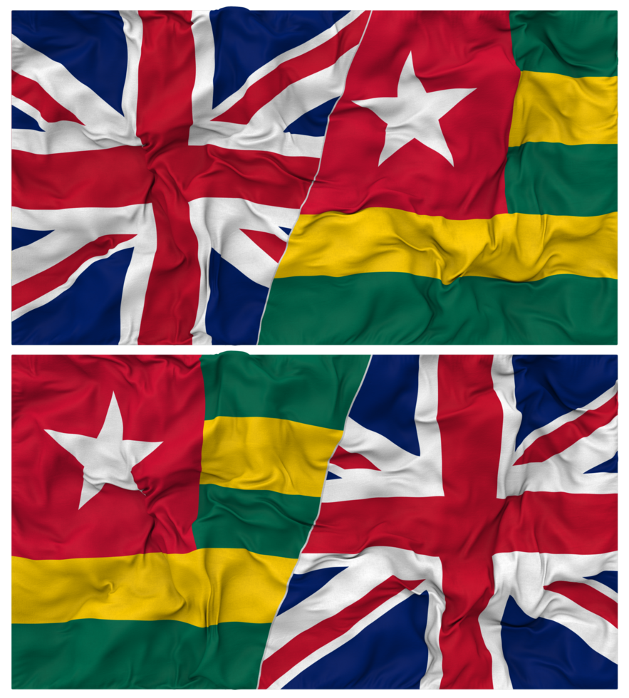 Togo and United Kingdom Half Combined Flags Background with Cloth Bump Texture, Bilateral Relations, Peace and Conflict, 3D Rendering png