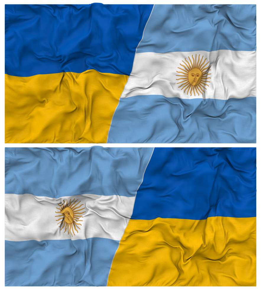 Argentina and Ukraine Half Combined Flags Background with Cloth Bump Texture, Bilateral Relations, Peace and Conflict, 3D Rendering png