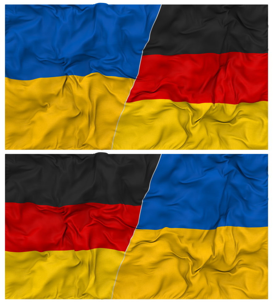 Germany and Ukraine Half Combined Flags Background with Cloth Bump Texture, Bilateral Relations, Peace and Conflict, 3D Rendering png