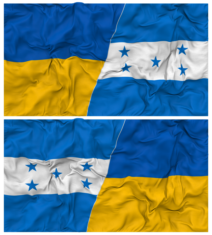 Honduras and Ukraine Half Combined Flags Background with Cloth Bump Texture, Bilateral Relations, Peace and Conflict, 3D Rendering png