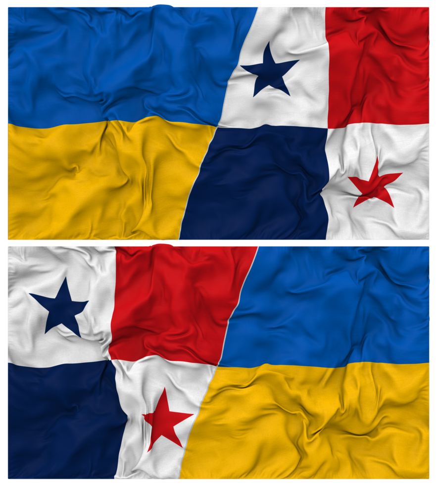 Panama and Ukraine Half Combined Flags Background with Cloth Bump Texture, Bilateral Relations, Peace and Conflict, 3D Rendering png
