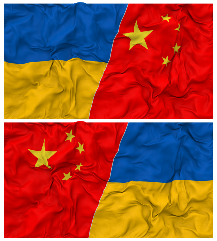China and Ukraine Half Combined Flags Background with Cloth Bump Texture, Bilateral Relations, Peace and Conflict, 3D Rendering png