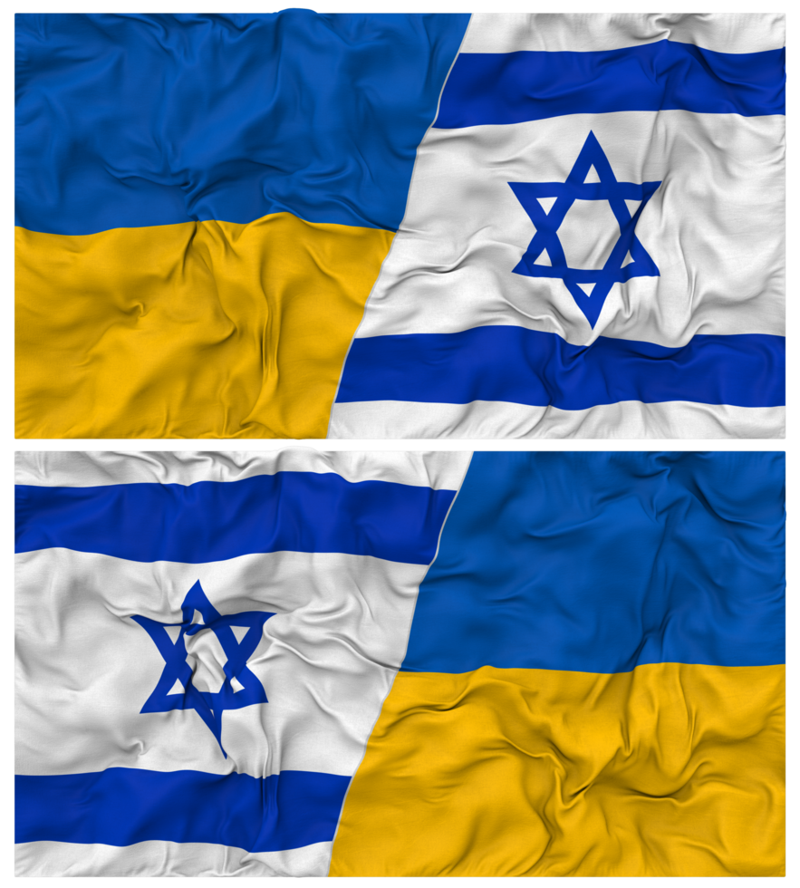 Israel and Ukraine Half Combined Flags Background with Cloth Bump Texture, Bilateral Relations, Peace and Conflict, 3D Rendering png