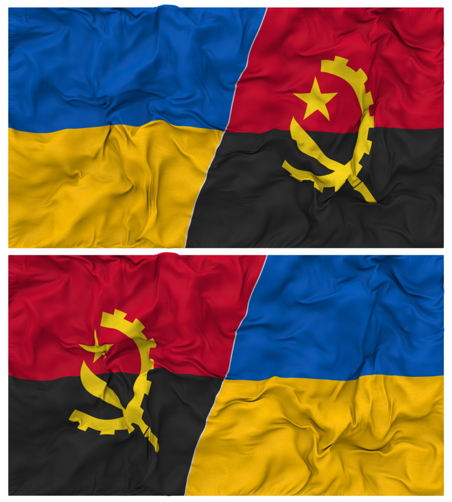 Angola and Ukraine Half Combined Flags Background with Cloth Bump Texture, Bilateral Relations, Peace and Conflict, 3D Rendering png