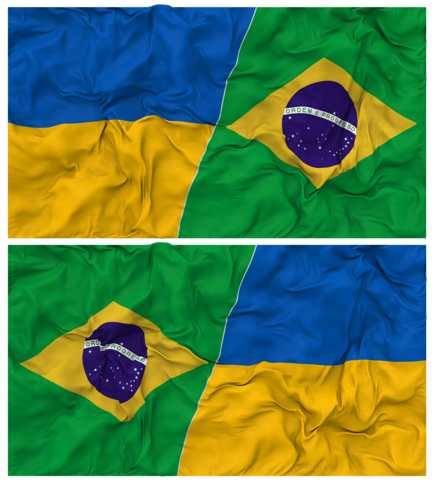 Brazil and Ukraine Half Combined Flags Background with Cloth Bump Texture, Bilateral Relations, Peace and Conflict, 3D Rendering png