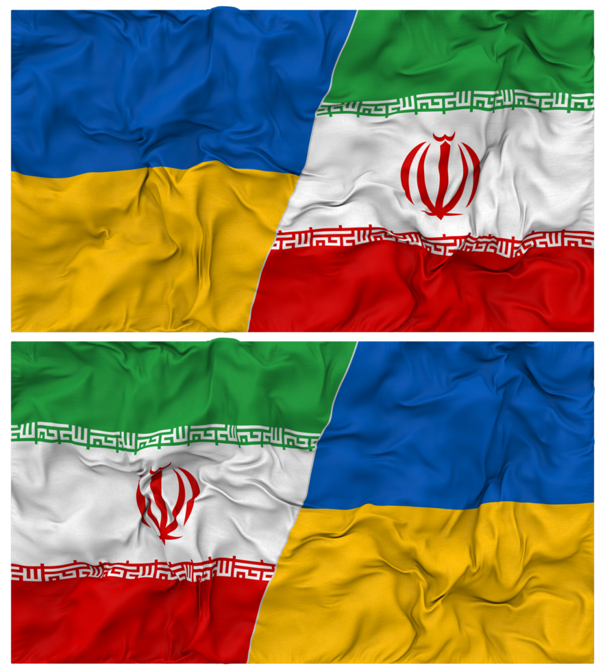 Iran and Ukraine Half Combined Flags Background with Cloth Bump Texture, Bilateral Relations, Peace and Conflict, 3D Rendering png