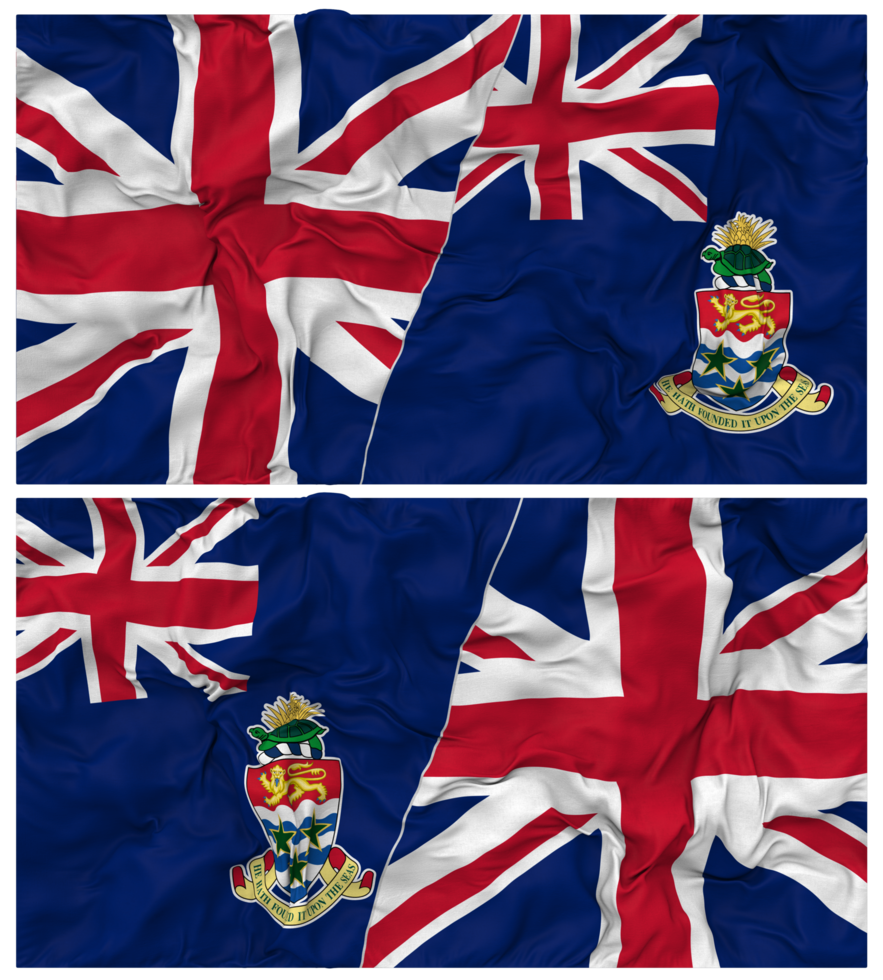 Cayman Islands and United Kingdom Half Combined Flags Background with Cloth Bump Texture, Bilateral Relations, Peace and Conflict, 3D Rendering png