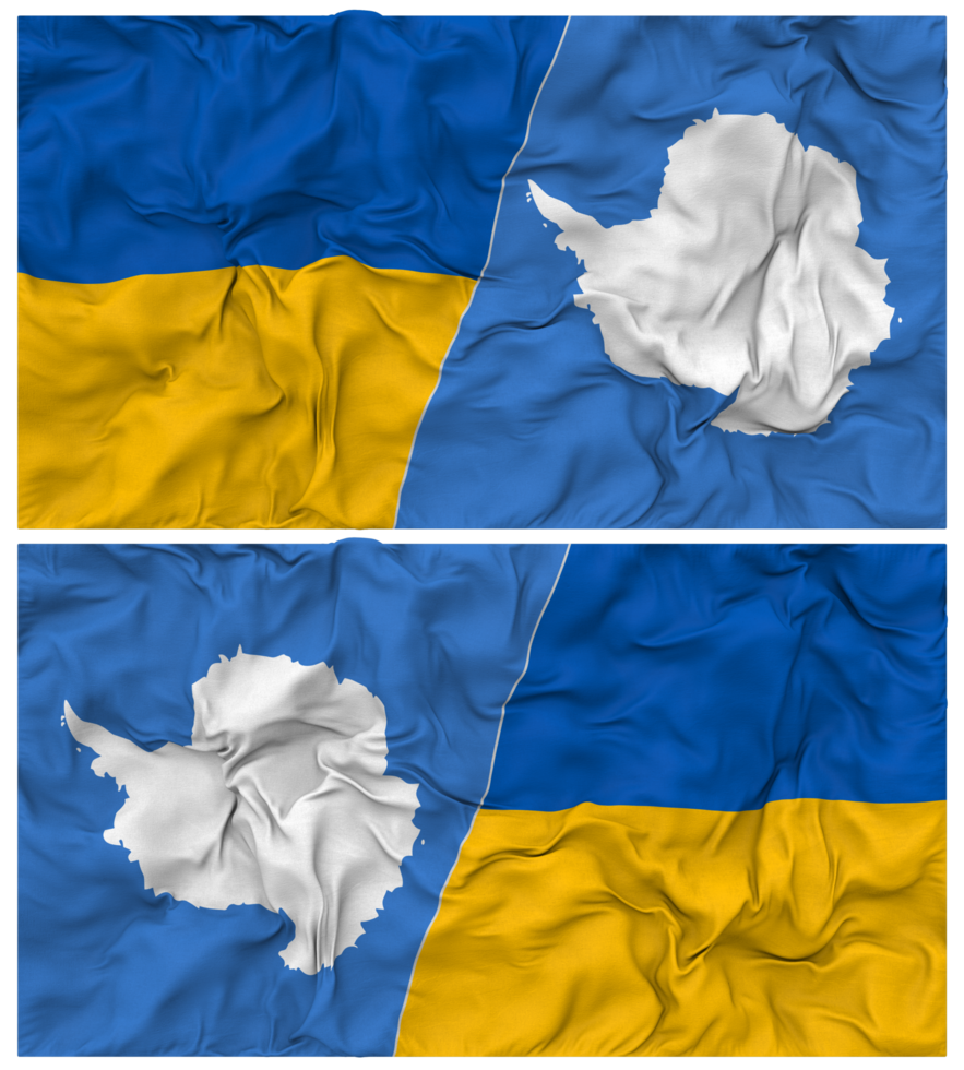 Antarctica and Ukraine Half Combined Flags Background with Cloth Bump Texture, Bilateral Relations, Peace and Conflict, 3D Rendering png