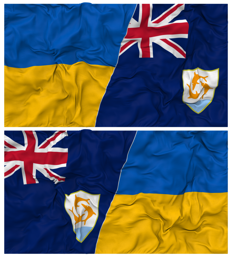 Anguilla and Ukraine Half Combined Flags Background with Cloth Bump Texture, Bilateral Relations, Peace and Conflict, 3D Rendering png