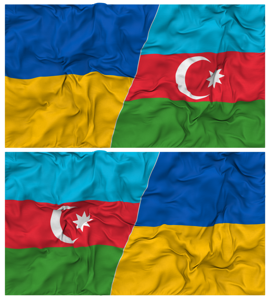Azerbaijan and Ukraine Half Combined Flags Background with Cloth Bump Texture, Bilateral Relations, Peace and Conflict, 3D Rendering png