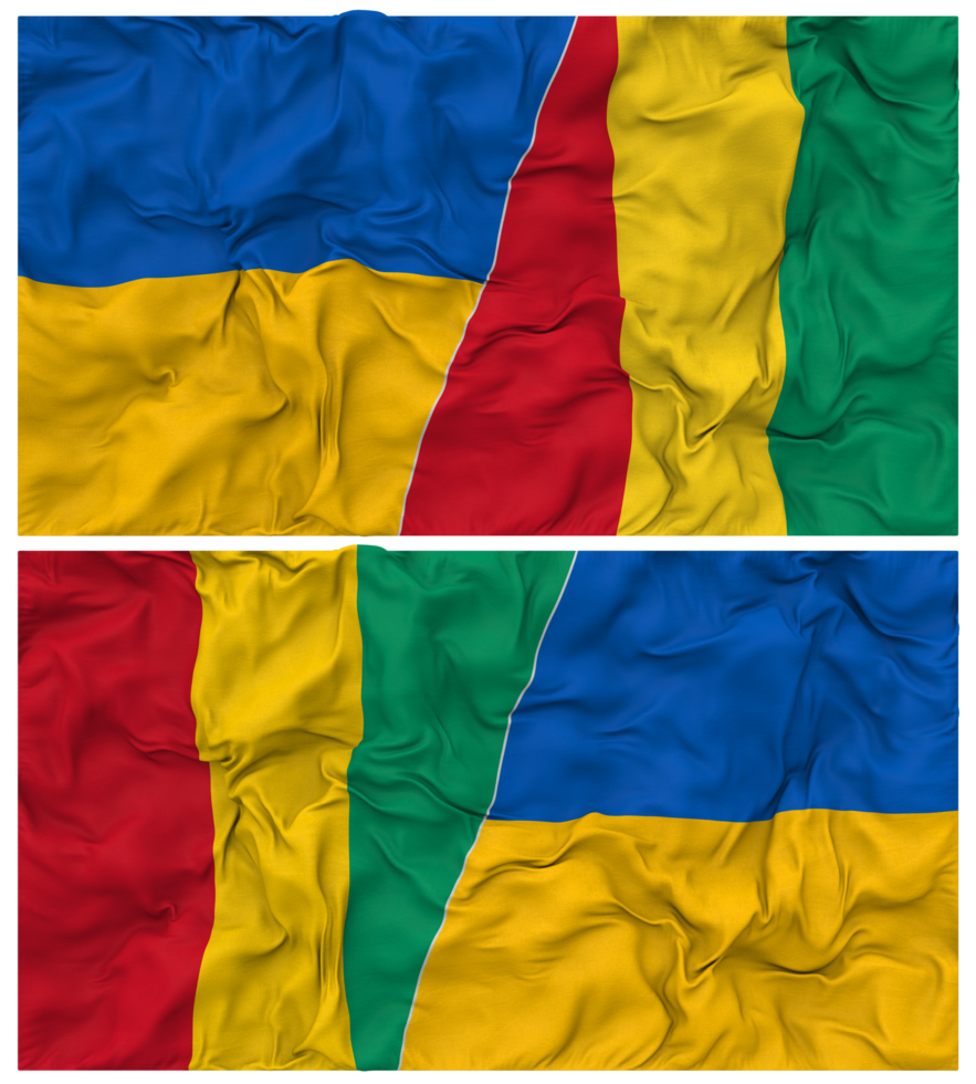Guinea and Ukraine Half Combined Flags Background with Cloth Bump Texture, Bilateral Relations, Peace and Conflict, 3D Rendering png