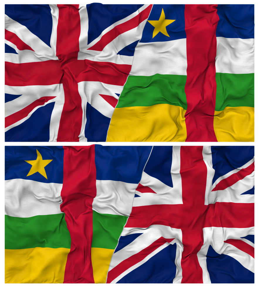 Central African Republic and United Kingdom Half Combined Flags Background with Cloth Bump Texture, Bilateral Relations, Peace and Conflict, 3D Rendering png