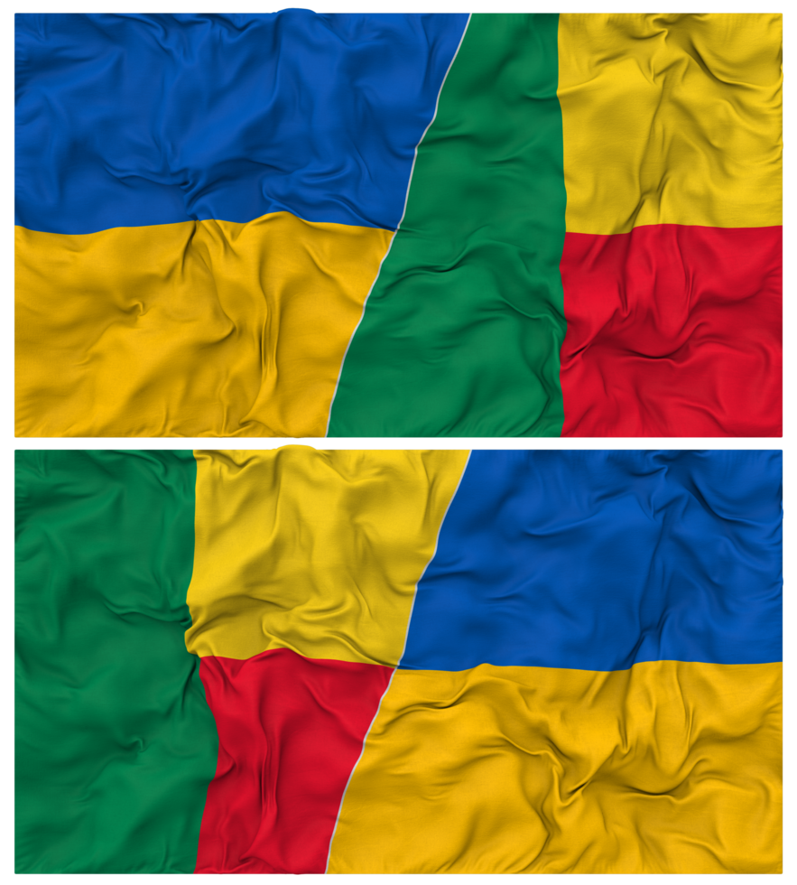 Benin and Ukraine Half Combined Flags Background with Cloth Bump Texture, Bilateral Relations, Peace and Conflict, 3D Rendering png