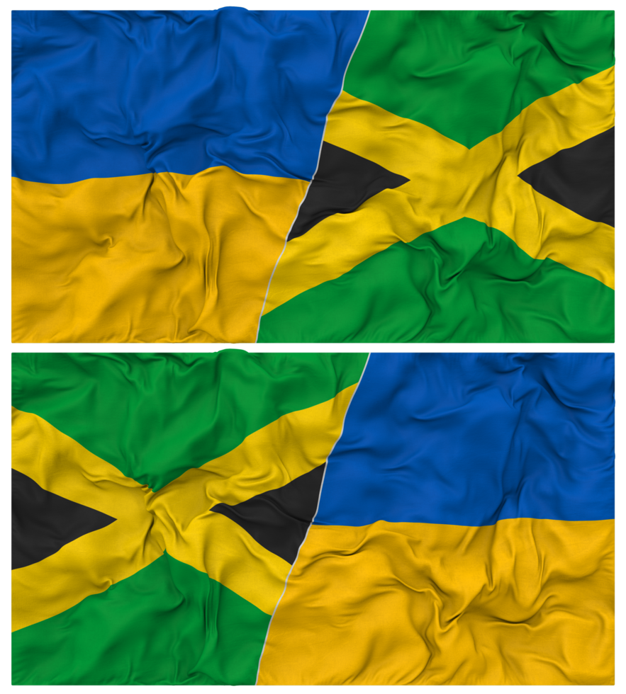 Jamaica and Ukraine Half Combined Flags Background with Cloth Bump Texture, Bilateral Relations, Peace and Conflict, 3D Rendering png