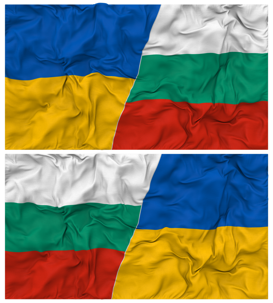 Bulgaria and Ukraine Half Combined Flags Background with Cloth Bump Texture, Bilateral Relations, Peace and Conflict, 3D Rendering png